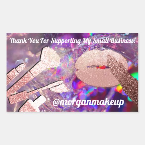 Thank You Support Business Makeup Lip Purple Pink Rectangular Sticker