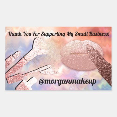 Thank You Support Business Makeup Lip Rose Blush Rectangular Sticker