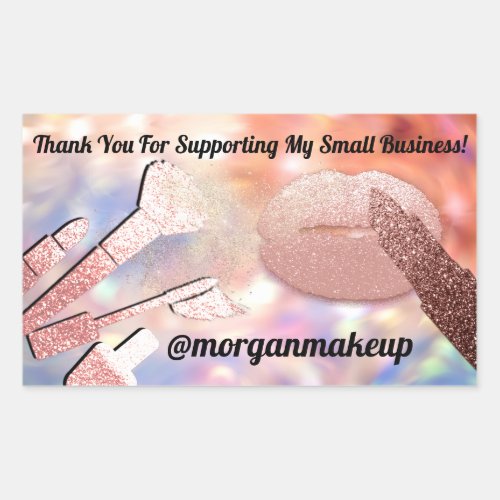 Thank You Support Business Makeup Lip Rose Pink Rectangular Sticker