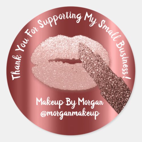Thank You Support Small Business Makeup Burgundy Classic Round Sticker