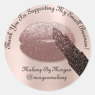 Thank You Support Small Business Makeup Kiss Blue Classic Round Sticker