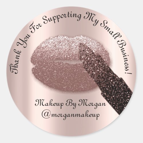 Thank You Support Small Business Makeup Kiss Blue Classic Round Sticker