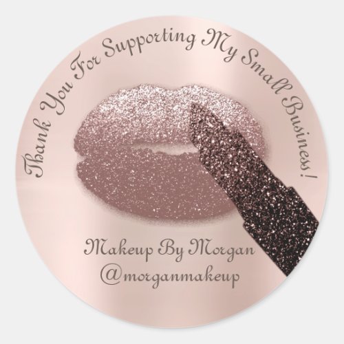 Thank You Support Small Business Makeup Kiss Blue Classic Round Sticker