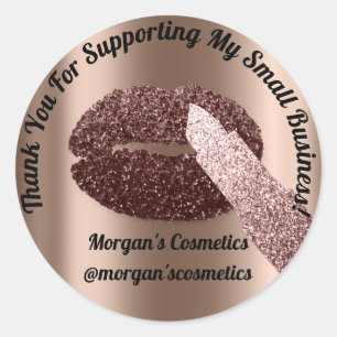 Thank You Support Small Business Makeup Kiss Lips Classic Round Sticker