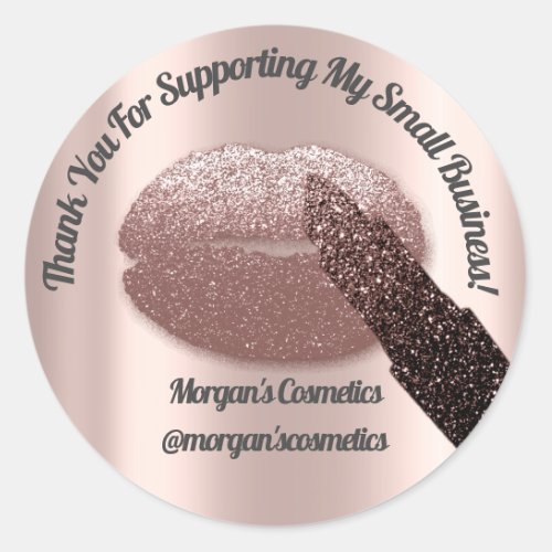 Thank You Support Small Business Makeup Kiss Rose Classic Round Sticker