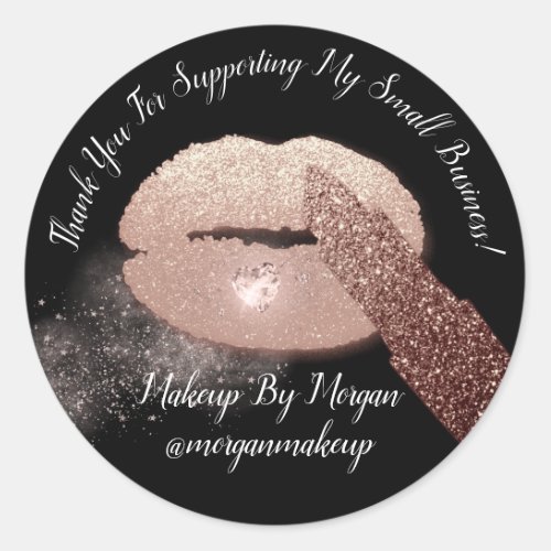 Thank You Support Small Business Makeup Lips Black Classic Round Sticker