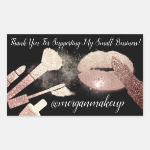 Thank You Support Small Business Makeup Lips Black Rectangular Sticker