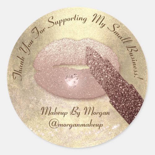 Thank You Support Small Business Makeup Lips Gold Classic Round Sticker