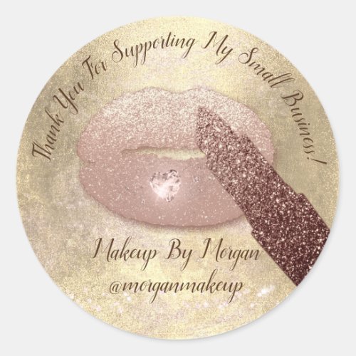 Thank You Support Small Business Makeup Lips Gold Classic Round Sticker