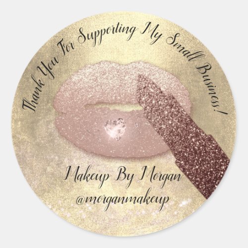 Thank You Support Small Business Makeup Lips Gold Classic Round Sticker