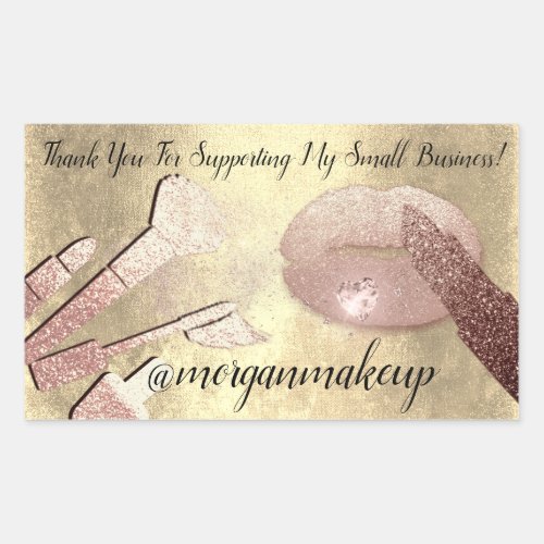 Thank You Support Small Business Makeup Lips Gold Rectangular Sticker