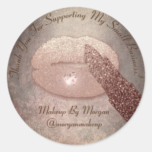 Thank You Support Small Business Makeup Lips Heart Classic Round Sticker