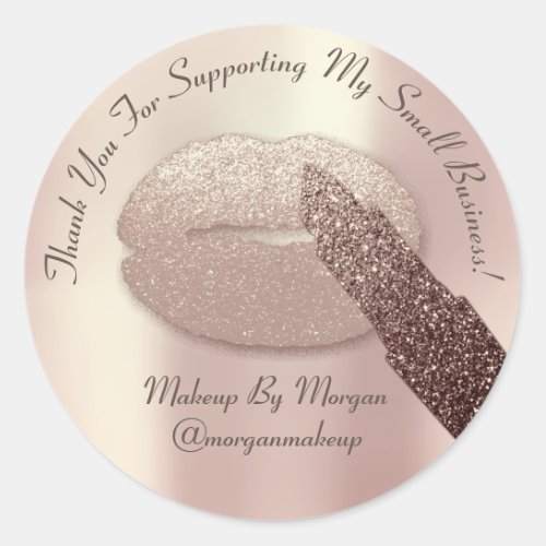 Thank You Support Small Business Makeup Rose Gold Classic Round Sticker