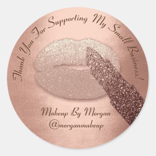 Thank You Support Small Business Makeup Rose Gold Classic Round Sticker