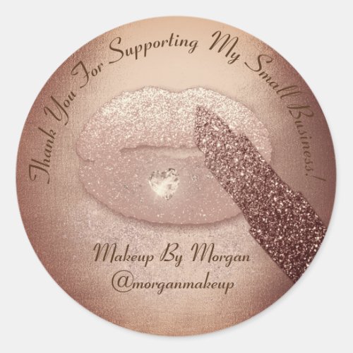 Thank You Support Small Business Makeup Rose Heart Classic Round Sticker