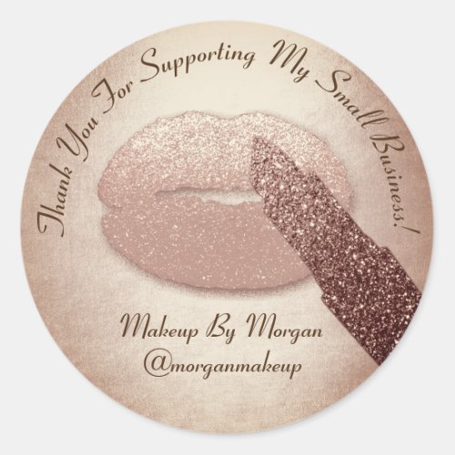 Thank You Support Small Business Makeup Rose Kiss Classic Round Sticker