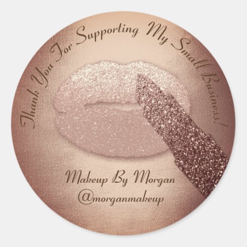 Thank You Support Small Business Makeup Rose Kiss Classic Round Sticker