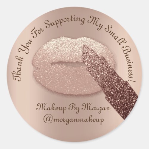 Thank You Support Small Business Makeup Rose Lips Classic Round Sticker