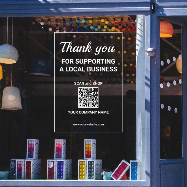 Thank you Supporting Small Local Business QR code Window Cling (Creator Uploaded)