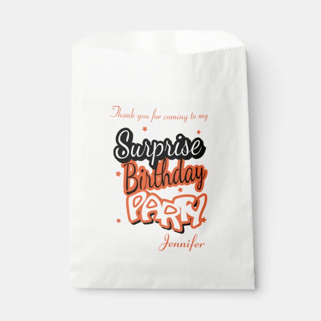 Thank You Surprise Birthday Party | Orange Favor Bag (Front)