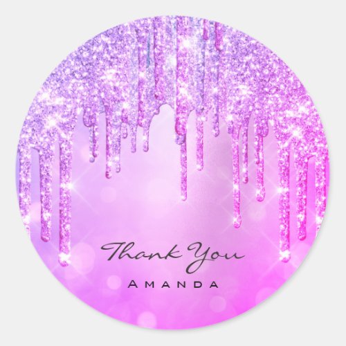 Thank You Sweet16th Bridal Pink Glitter Drips Classic Round Sticker