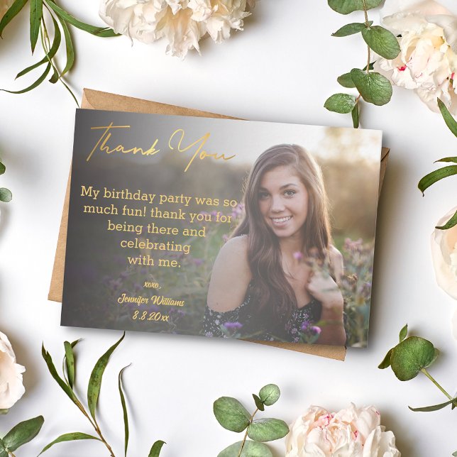 thank you sweet 16 birthday gold faded photo note card (Creator Uploaded)