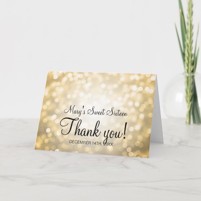 Thank You Sweet 16 Birthday Gold Glitter Lights (Front)