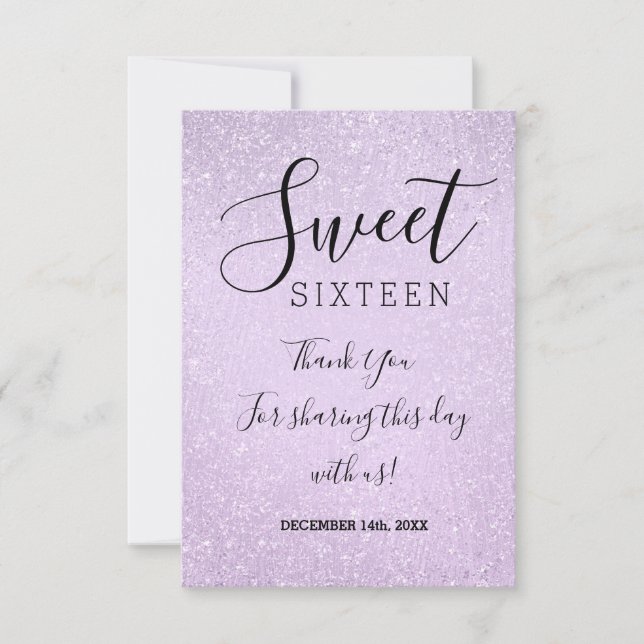 Thank You Sweet 16 Birthday Lavender Glitter Paint Card (Front)