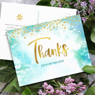 Thank You Sweet 16 Blue Watercolor Gold Birthday Postcard