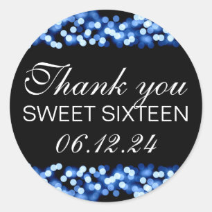 Thank You Sweet 16 Hollywood Glam Blue Classic Round Sticker