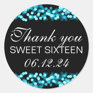 Thank You Sweet 16 Hollywood Glam Turquoise Classic Round Sticker