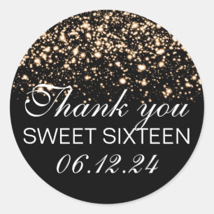 Thank You Sweet 16 Midnight Glam Gold Classic Round Sticker