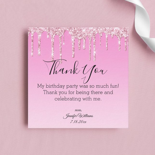 thank you sweet 16 pink dripping glitters stylish note card (Creator Uploaded)