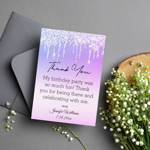 thank you sweet 16 purple dripping glitters modern note card