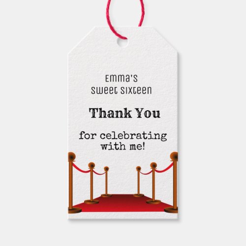 Thank You Sweet 16 Red Carpet Confetti Birthday  Gift Tags