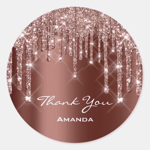 Thank You Sweet 16th Bridal Rose Brown Drips Classic Round Sticker