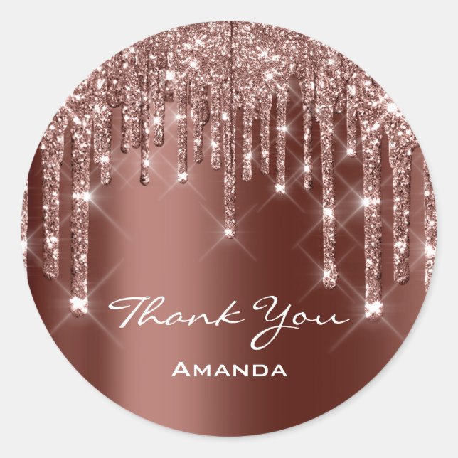Thank You Sweet 16th Bridal Rose Brown Drips Classic Round Sticker (Front)