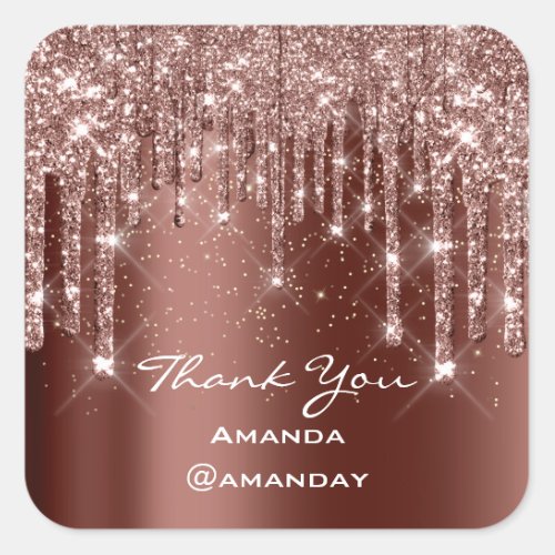 Thank You Sweet 16th Bridal Rose Brown Gold Square Sticker