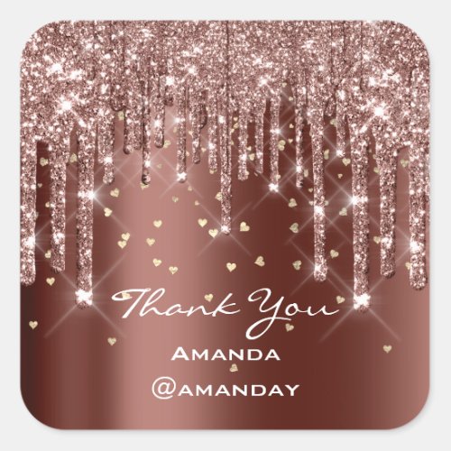 Thank You Sweet 16th Bridal Rose Brown Heart Square Sticker
