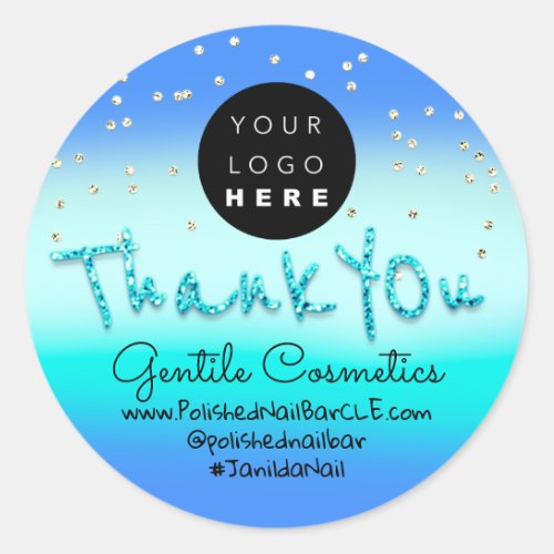 Thank You Sweet 16th Logo Name Blue Celesty Ombre Classic Round Sticker