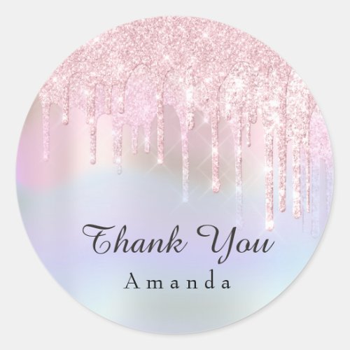 Thank You Sweet 16th Pink Glitter Holograph Classic Round Sticker