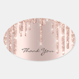 Thank You Sweet 16th Pink Rose Gold Spark Glam Oval Sticker
