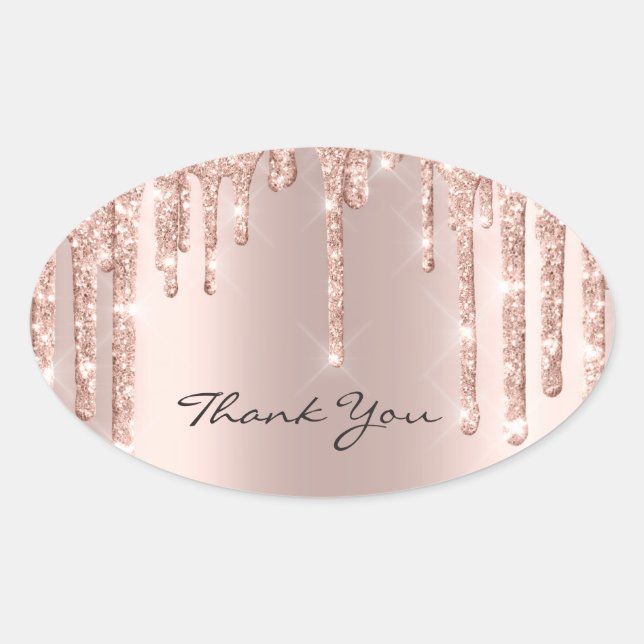 Thank You Sweet 16th Pink Rose Gold Spark Glam Oval Sticker (Front)