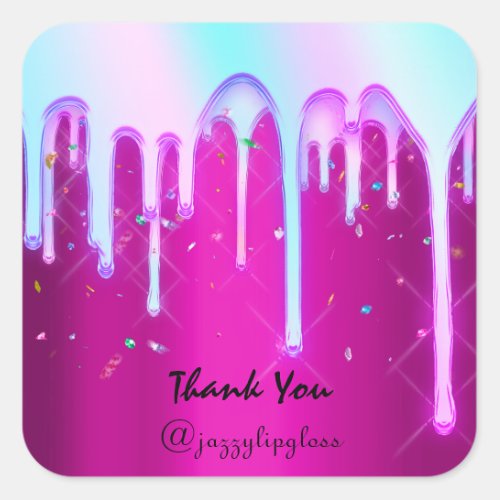 Thank You Sweet 16th Pink Unicorn Drips Holograph Square Sticker