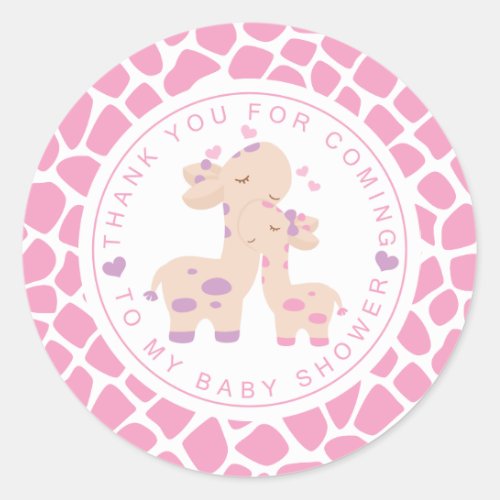 Thank You Sweet Pink Baby Girl Giraffe Baby Shower Classic Round Sticker