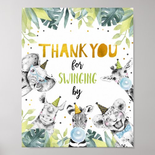 Thank You Swinging By Safari Party Animals Sign