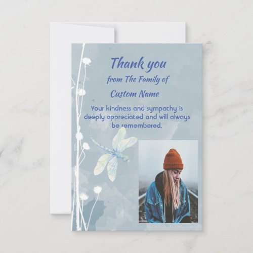 Thank You Sympathy Dragonfly White Flower Art Card