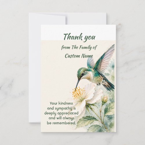 Thank You Sympathy Hummingbird Lavender Floral Card