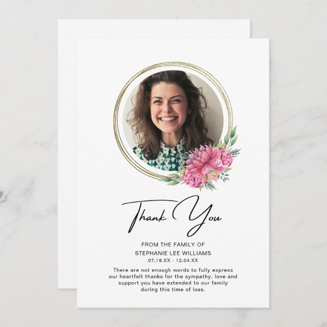 Thank You Sympathy Photo Funeral Bereavement (Front/Back)