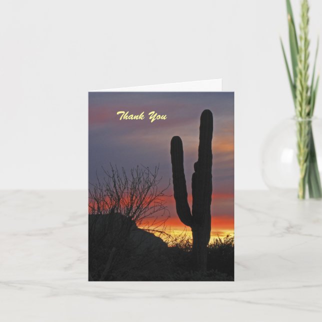 Thank You Sympathy Saguaro Cactus Sunset Note Card (Front)